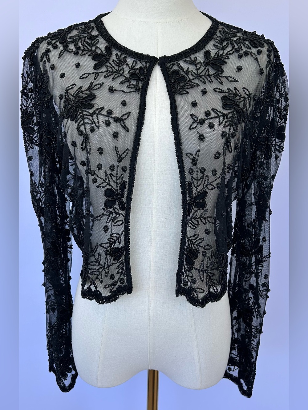Laurence Kazar Women’s Vintage Black Mesh Beaded‎ Bolero Shrug Size Medium
